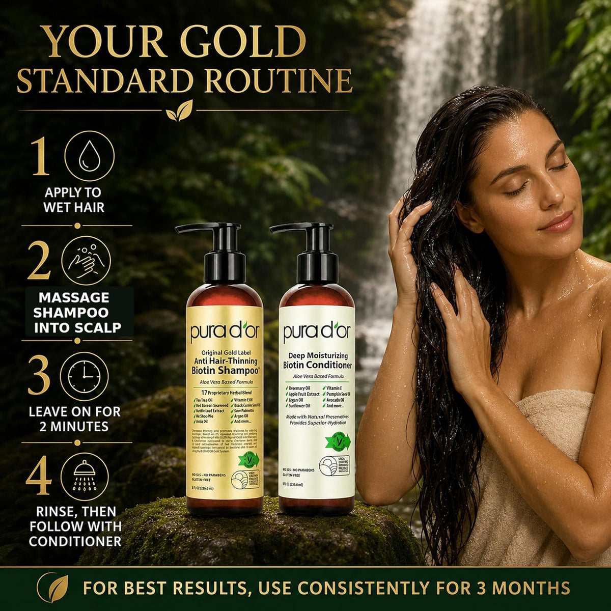 PURA D'OR Apple Cider Vinegar Shampoo & Conditioner Clarifying Set, 16oz x2