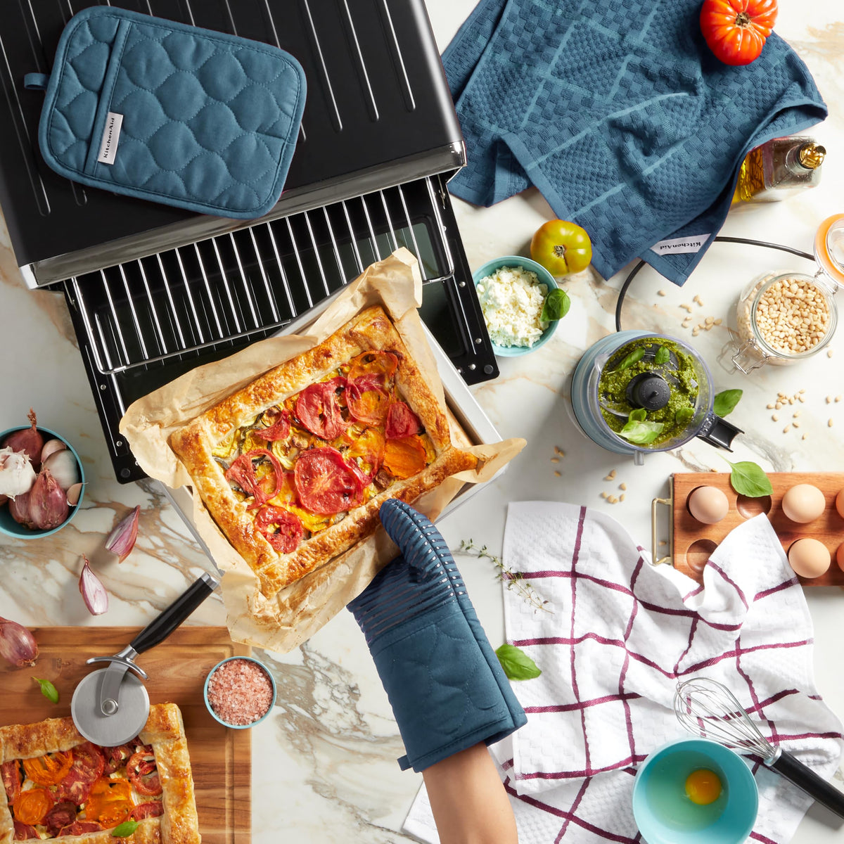 KITCHENAID Quilted Cotton Terry Cloth Oven Mitt, Pot Holder, Kitchen Towel 4-Pack Set, Heat Resistant, Silicone Grip, 16"x26", 7"x13" & 7"x10", Milkshake Tan