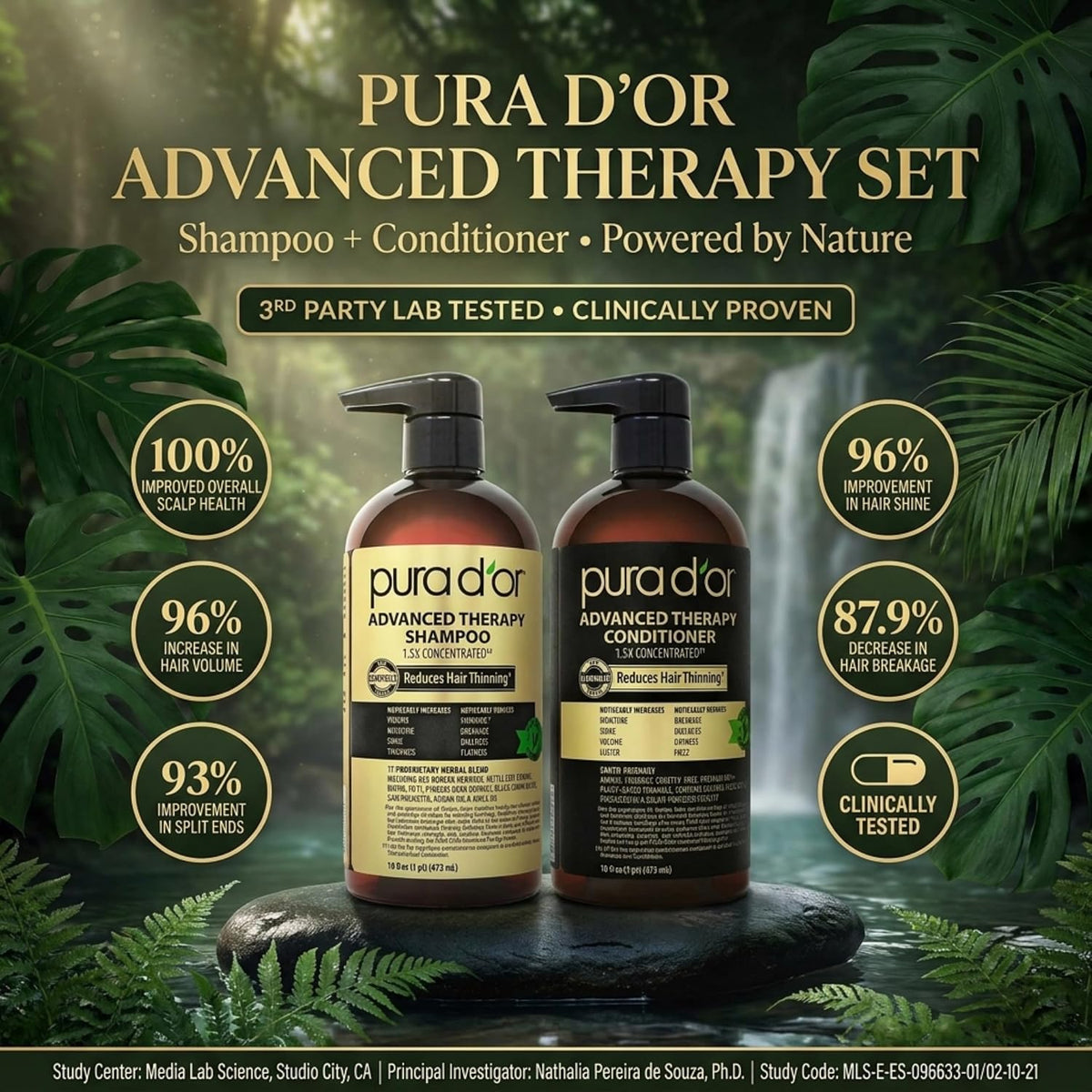 PURA D'OR Apple Cider Vinegar Shampoo & Conditioner Clarifying Set, 16oz x2