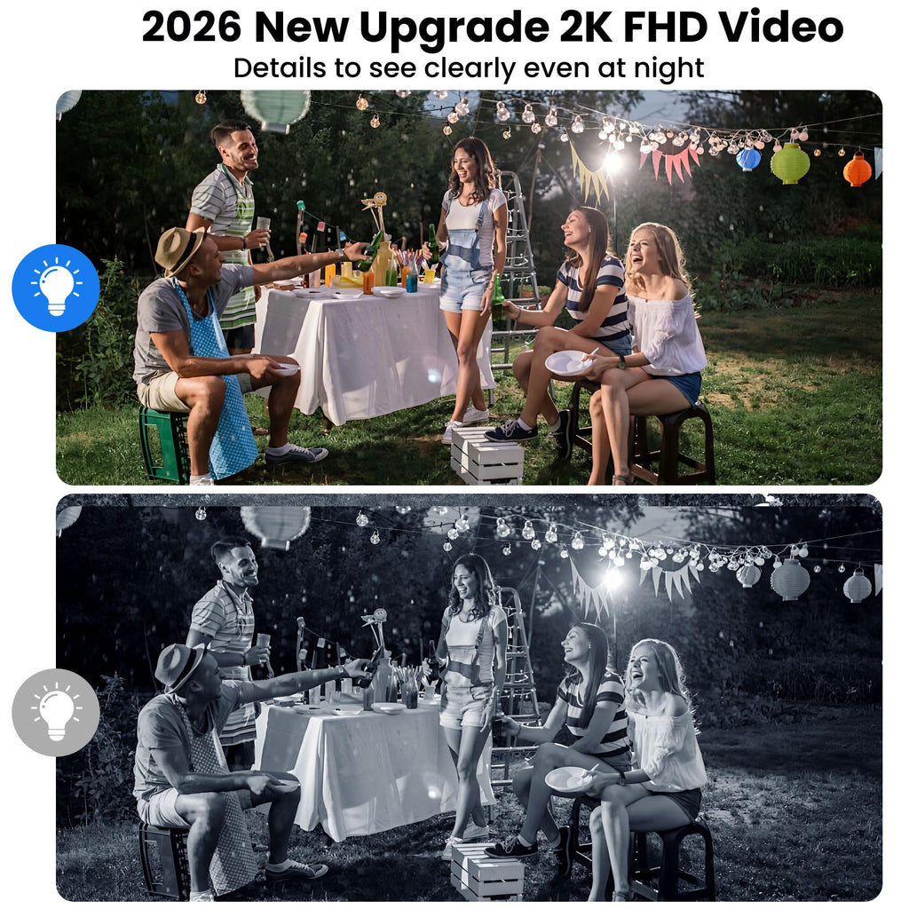 2026 Upgraded 2K Security Cameras Wireless Outdoor, Free Cloud Storage, 1-6 Months Battery Life, Waterproof, 2-Way Talk, AI Motion Detection Spotlight Siren Alarm Cameras for Home Security