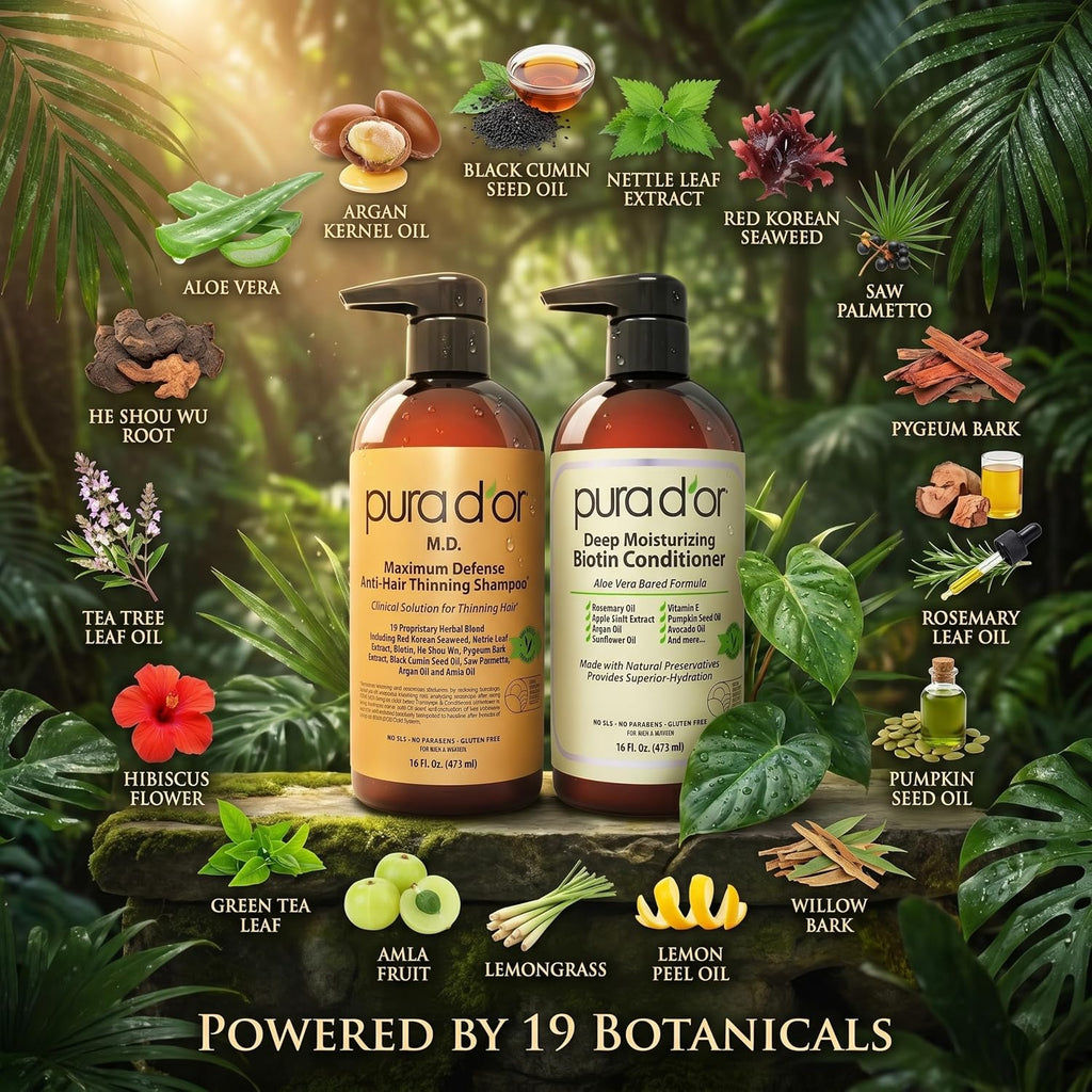 PURA D'OR Apple Cider Vinegar Shampoo & Conditioner Clarifying Set, 16oz x2