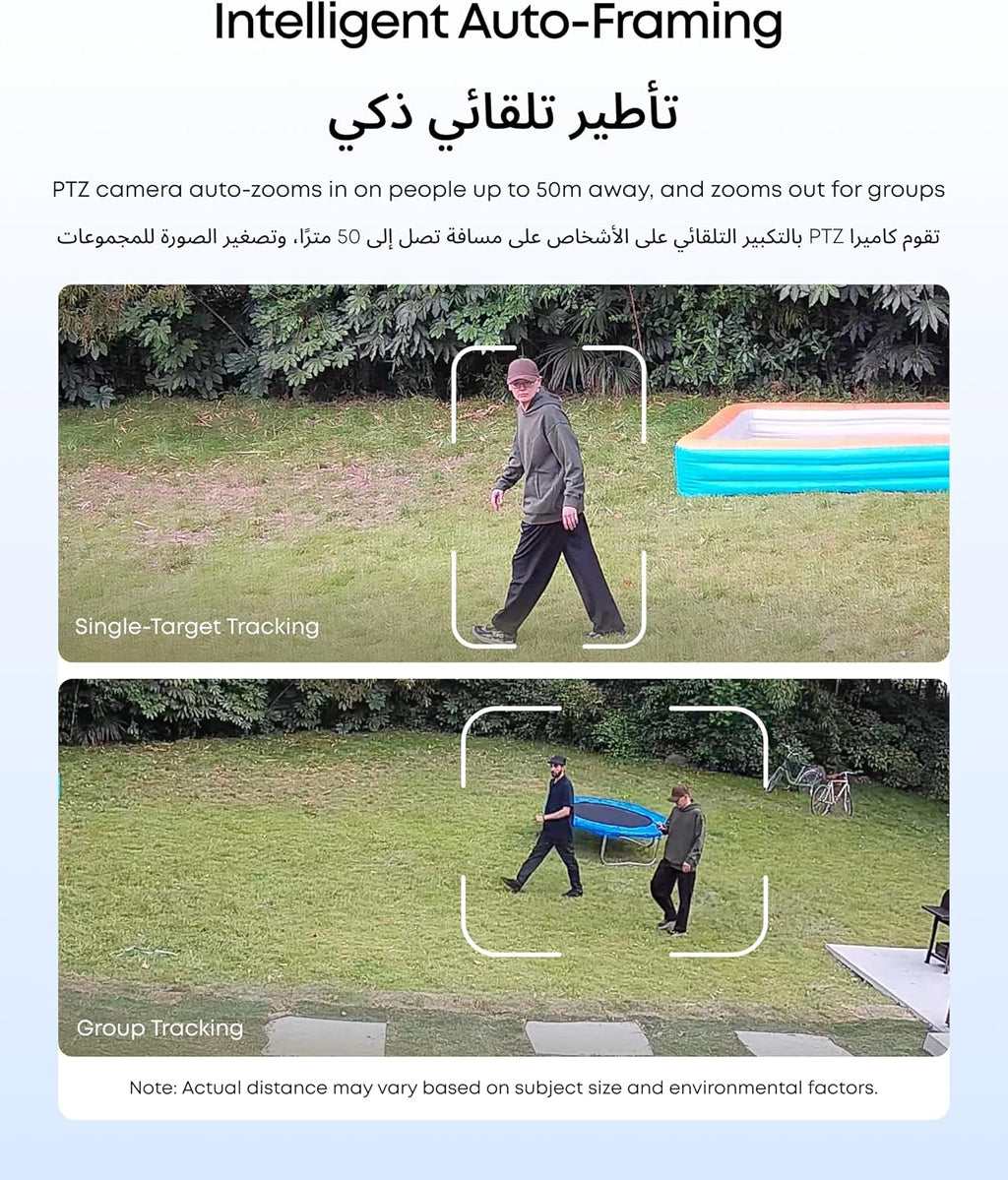يوفي سيكيوريتي كاميرا مراقبة لاسلكية للاماكن الخارجية من يوفي كام S4، كاميرا مراقبة تعمل بالطاقة الشمسية، كاميرا ثلاثية العدسات-PTZ، 4K UHD، دوران وامالة 360 درجة، تتبع تلقائي، تكبير هجين 8 × رؤية