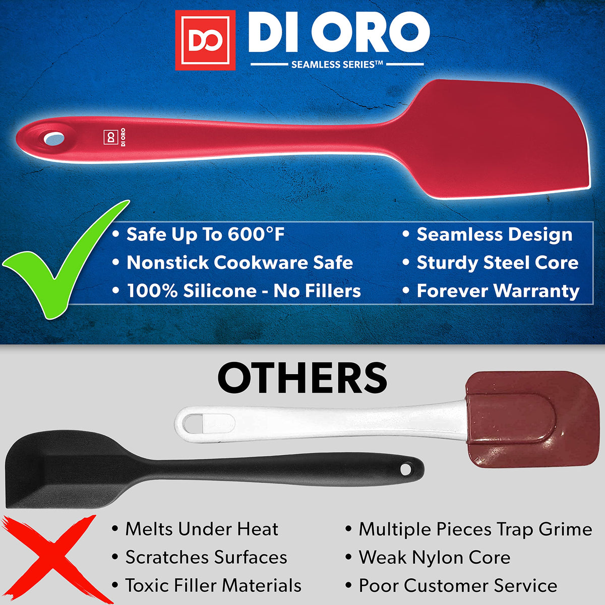 DI ORO Silicone Spatula Set - 600F Heat Resistant, 3-Pc Black