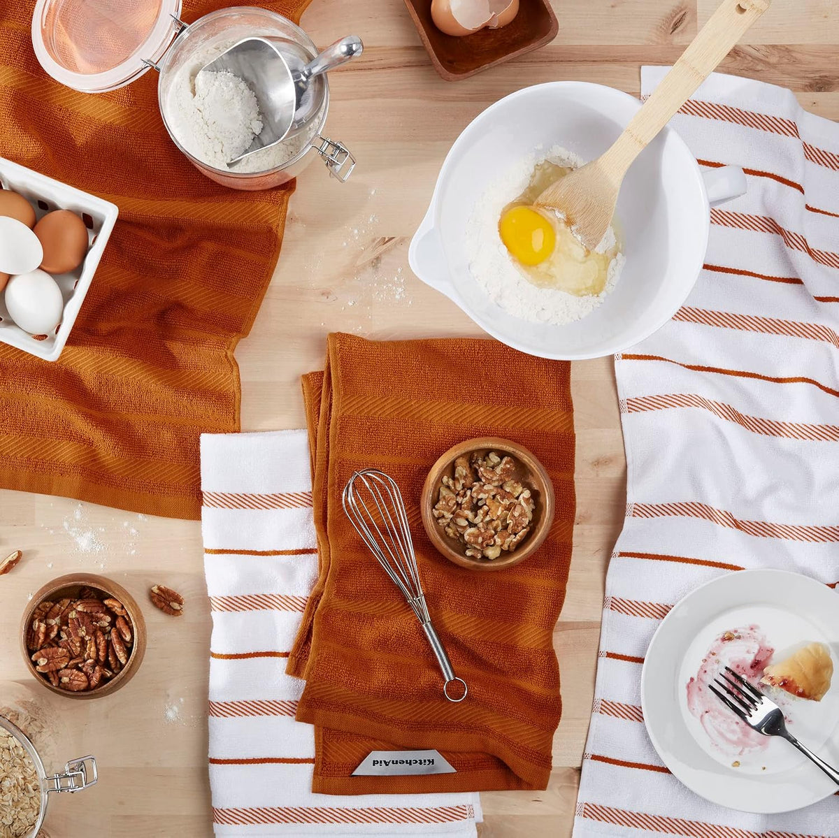 KitchenAid Albany Kitchen Towel 4-Pack Set, Milkshake Tan/White, 16"x26"
