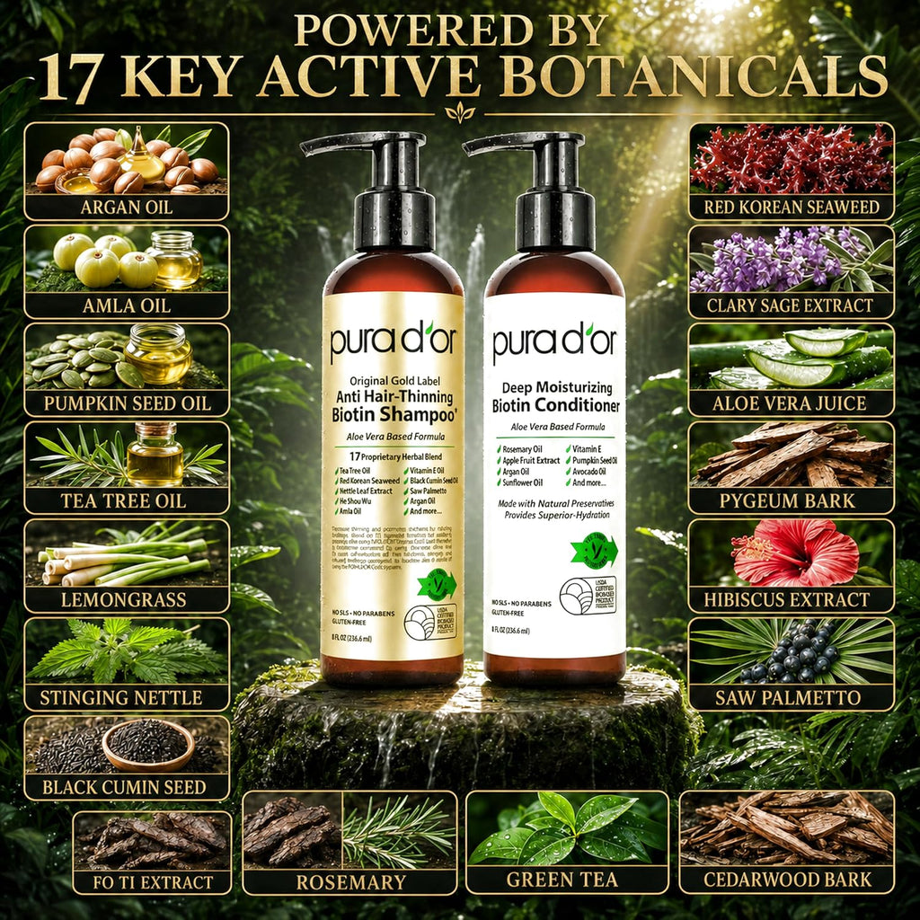 PURA D'OR Apple Cider Vinegar Shampoo & Conditioner Clarifying Set, 16oz x2