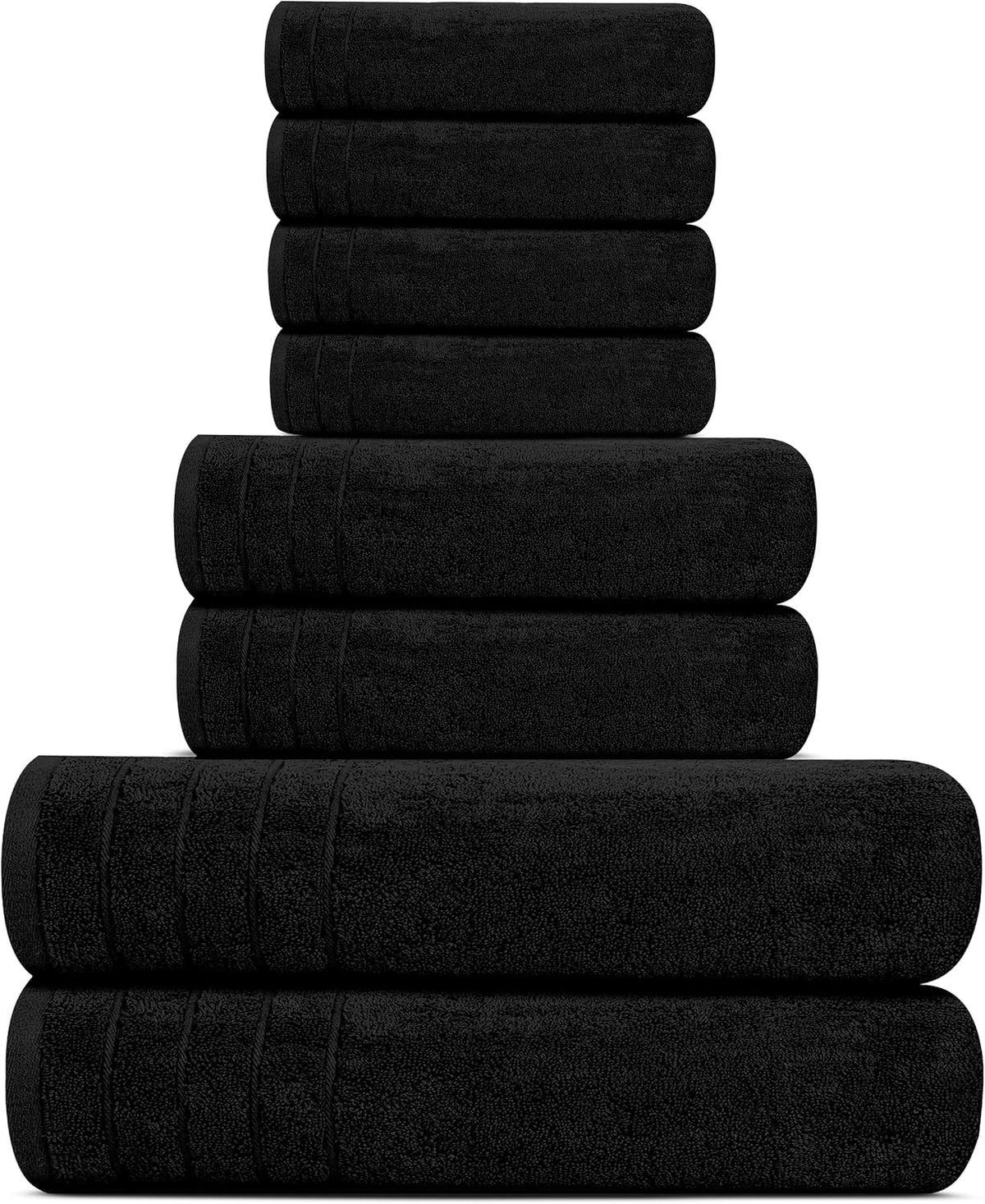 Tens Towels 8 Piece Towel Set, 2 XL Bath, 2 Hand, 4 Washcloth, Black