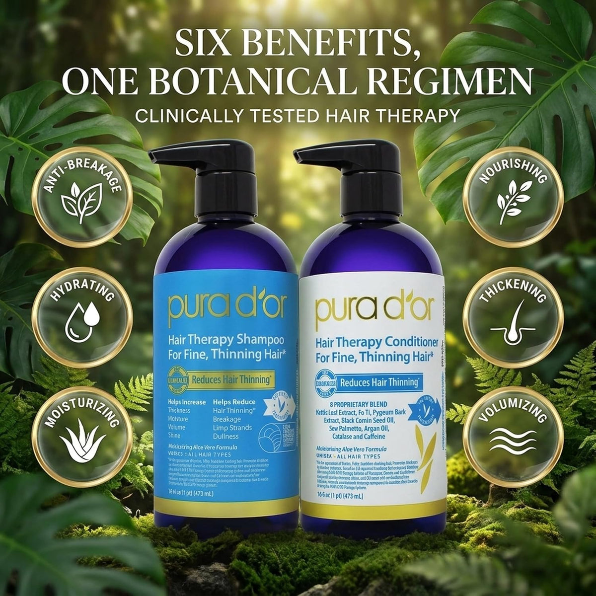 PURA D'OR Apple Cider Vinegar Shampoo & Conditioner Clarifying Set, 16oz x2