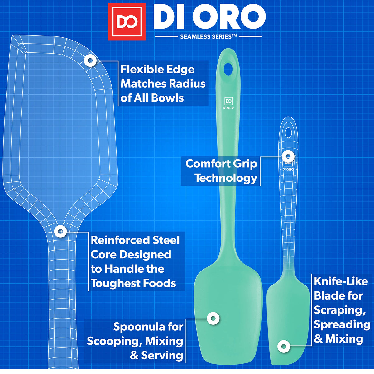 DI ORO Silicone Spatula Set - 600F Heat Resistant, 3-Pc Black