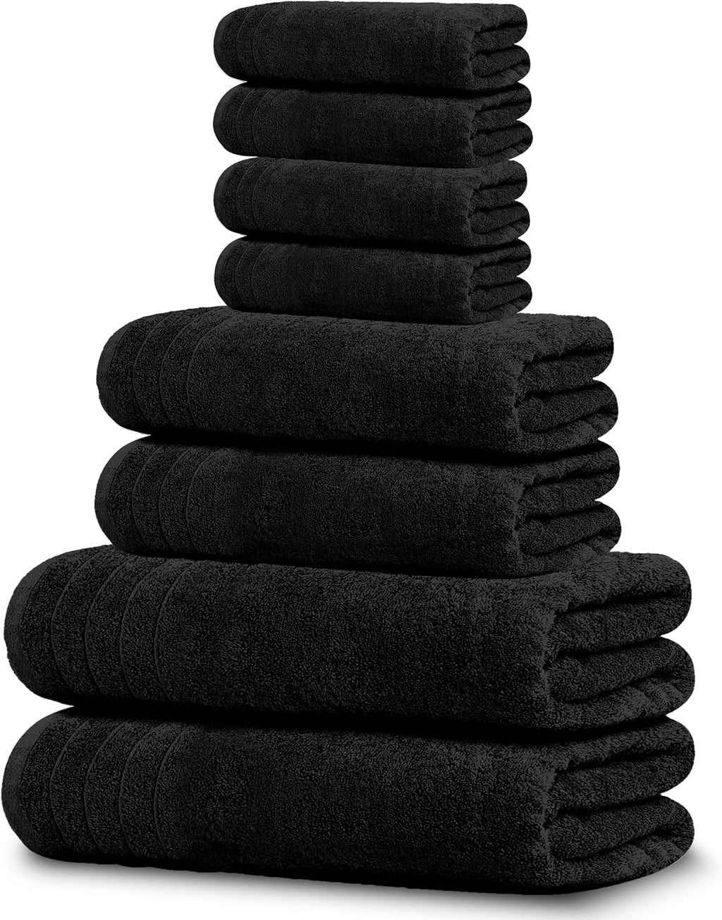 Tens Towels 8 Piece Towel Set, 2 XL Bath, 2 Hand, 4 Washcloth, Black