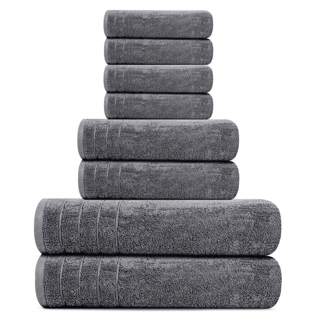 Tens Towels 8 Piece Towel Set, 2 XL Bath, 2 Hand, 4 Washcloth, Black