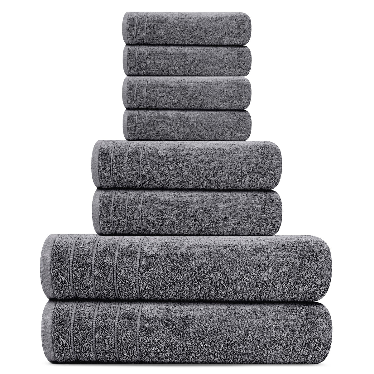 Tens Towels 8 Piece Towel Set, 2 XL Bath, 2 Hand, 4 Washcloth, Black