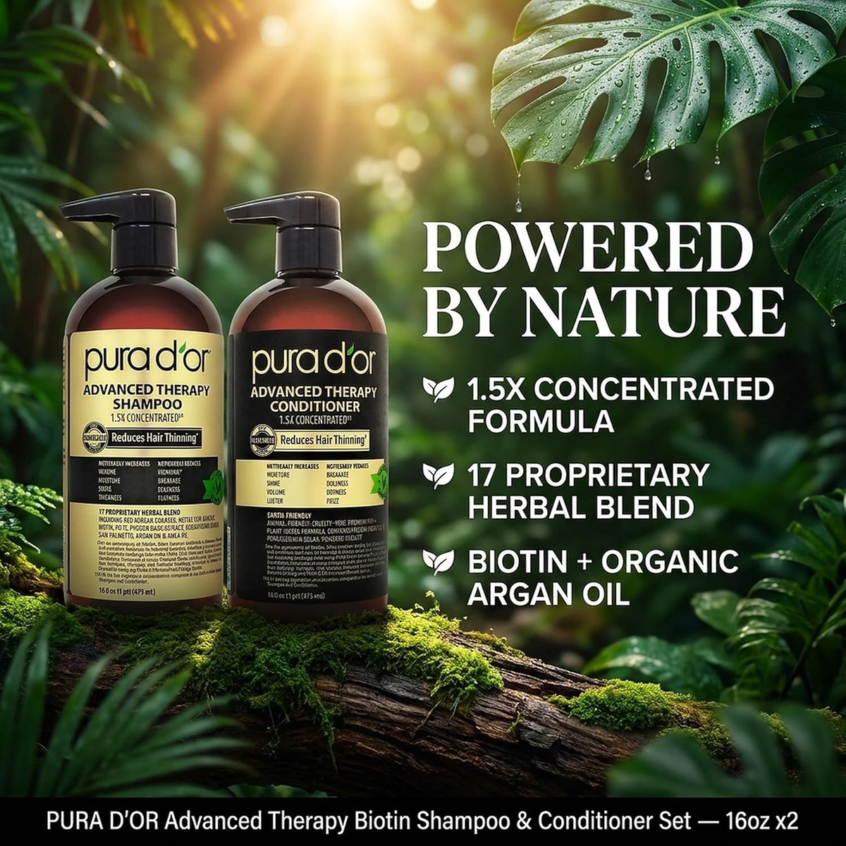 PURA D'OR Apple Cider Vinegar Shampoo & Conditioner Clarifying Set, 16oz x2