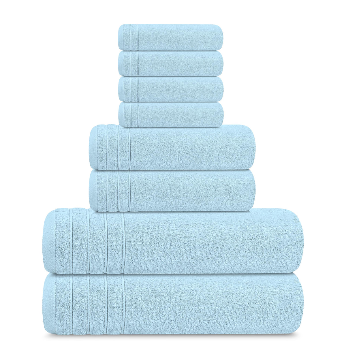 Tens Towels 8 Piece Towel Set, 2 XL Bath, 2 Hand, 4 Washcloth, Black