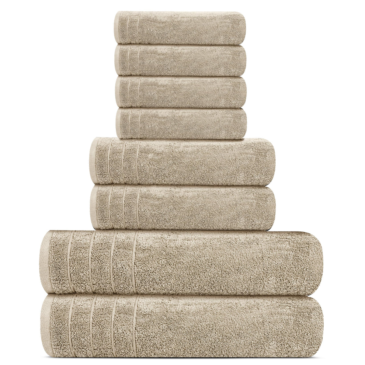 Tens Towels 8 Piece Towel Set, 2 XL Bath, 2 Hand, 4 Washcloth, Black