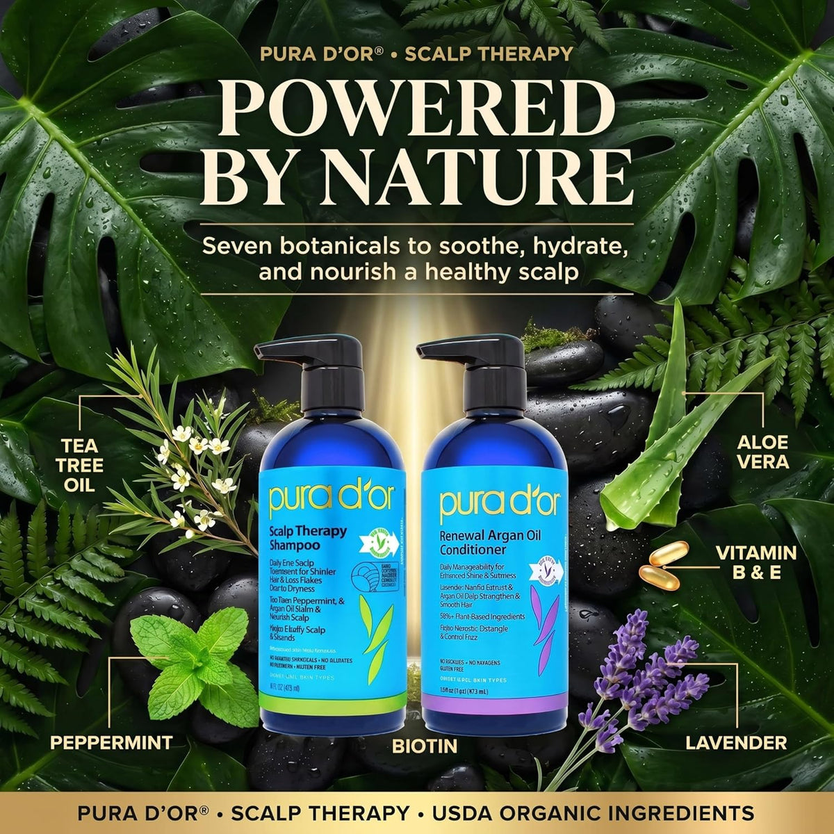 PURA D'OR Apple Cider Vinegar Shampoo & Conditioner Clarifying Set, 16oz x2