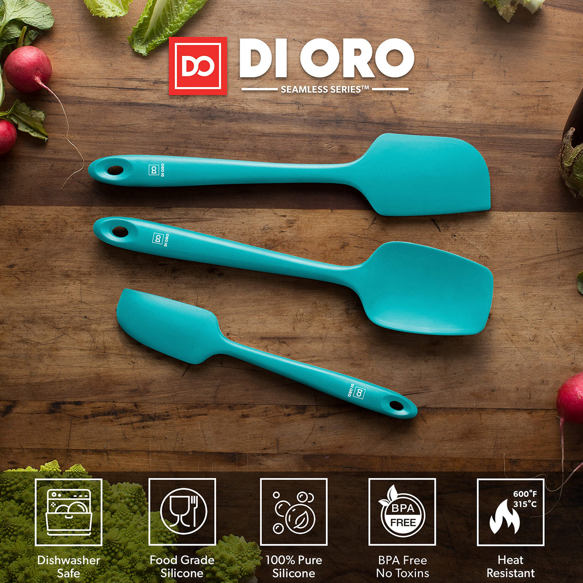 DI ORO Silicone Spatula Set - 600F Heat Resistant, 3-Pc Black