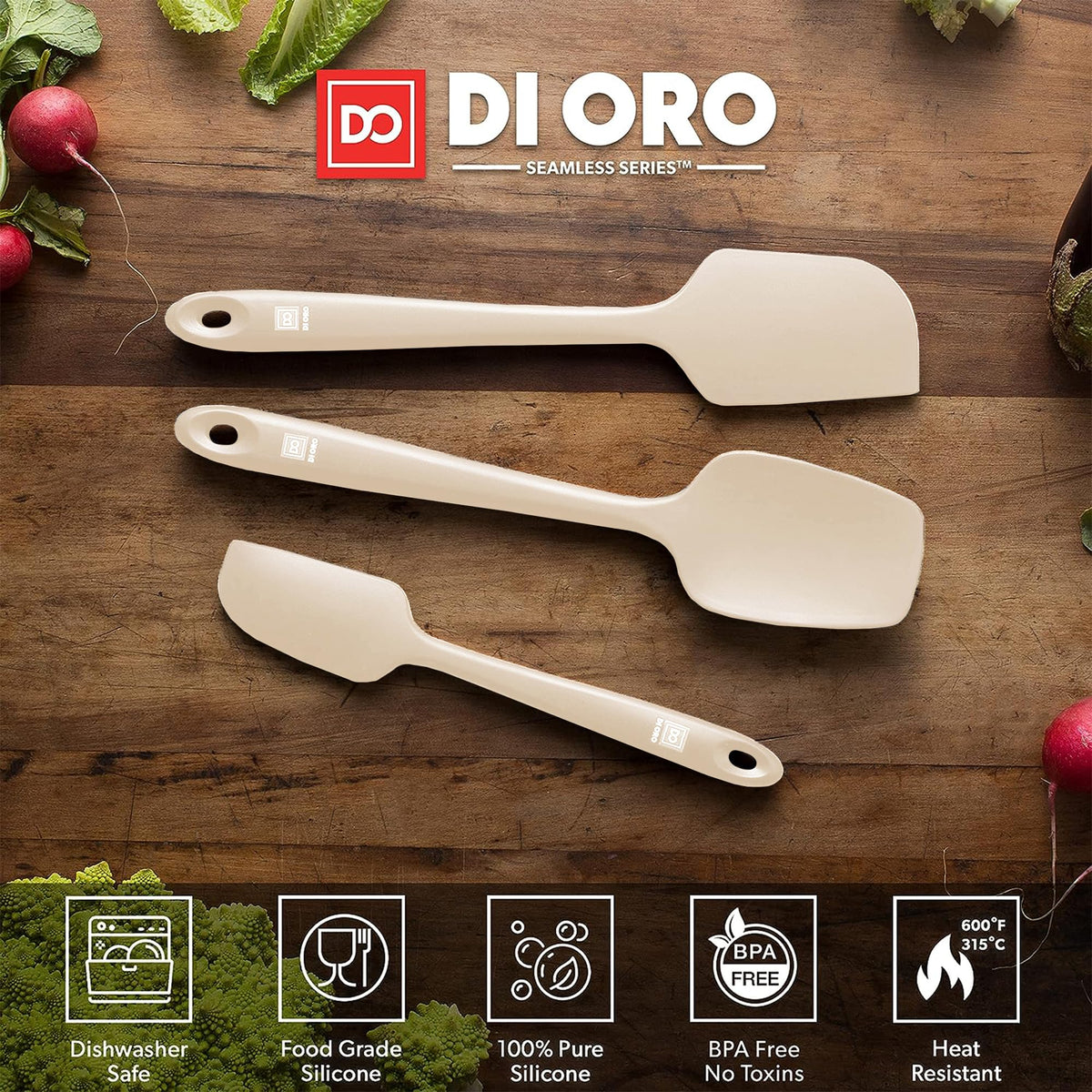 DI ORO Silicone Spatula Set - 600F Heat Resistant, 3-Pc Black