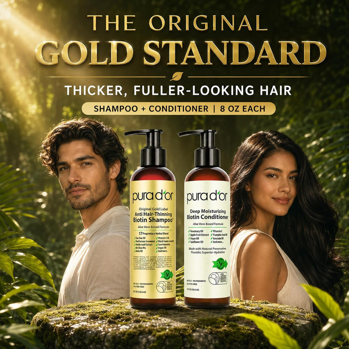 PURA D'OR Apple Cider Vinegar Shampoo & Conditioner Clarifying Set, 16oz x2