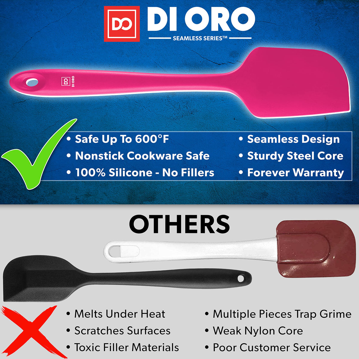 DI ORO Silicone Spatula Set - 600F Heat Resistant, 3-Pc Black