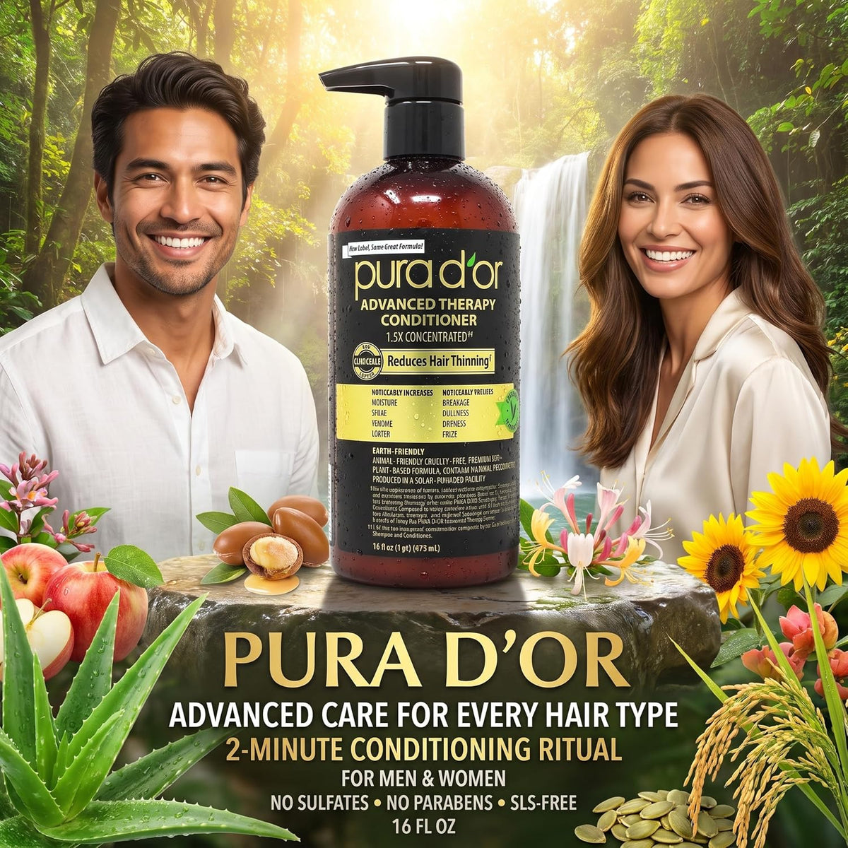 PURA D'OR Apple Cider Vinegar Shampoo & Conditioner Clarifying Set, 16oz x2