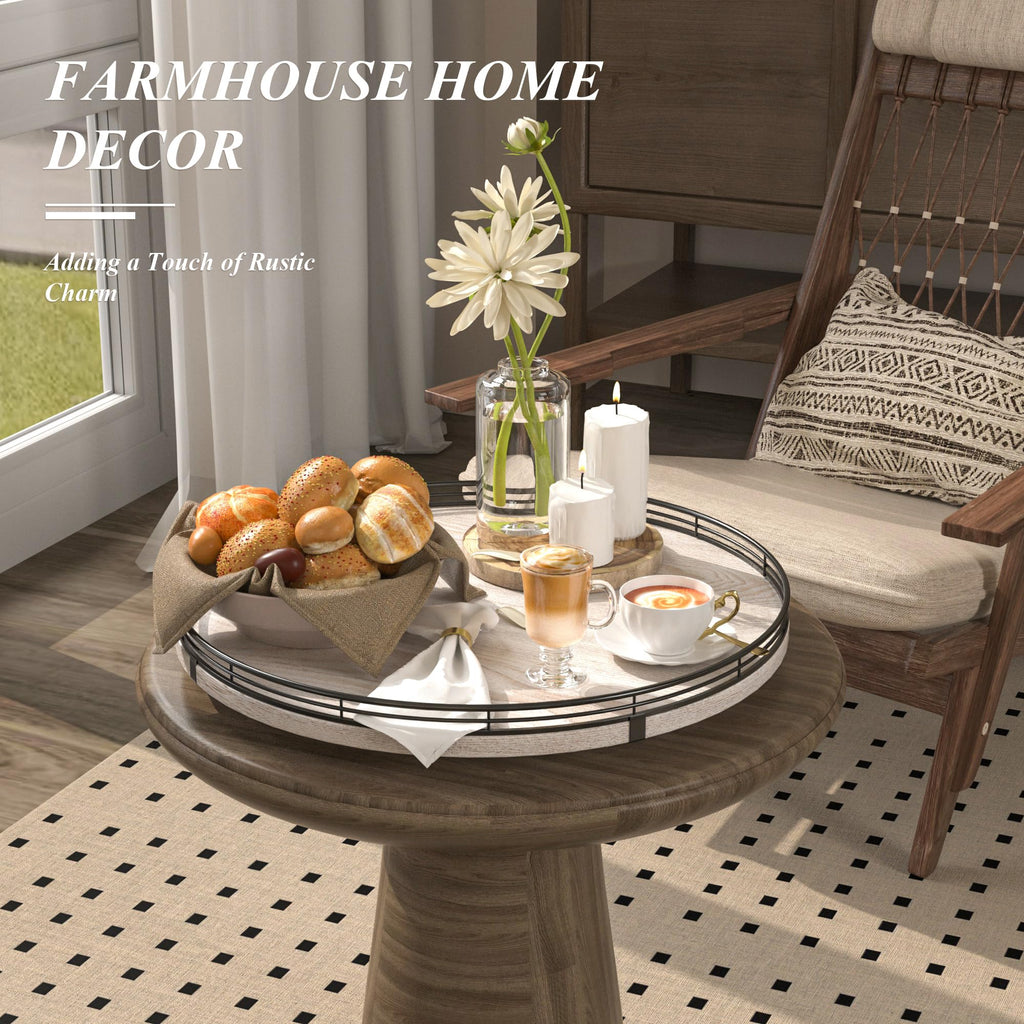9-Inch Farmhouse Oak Wood Lazy Susan Organizer for Table Top, Walnut