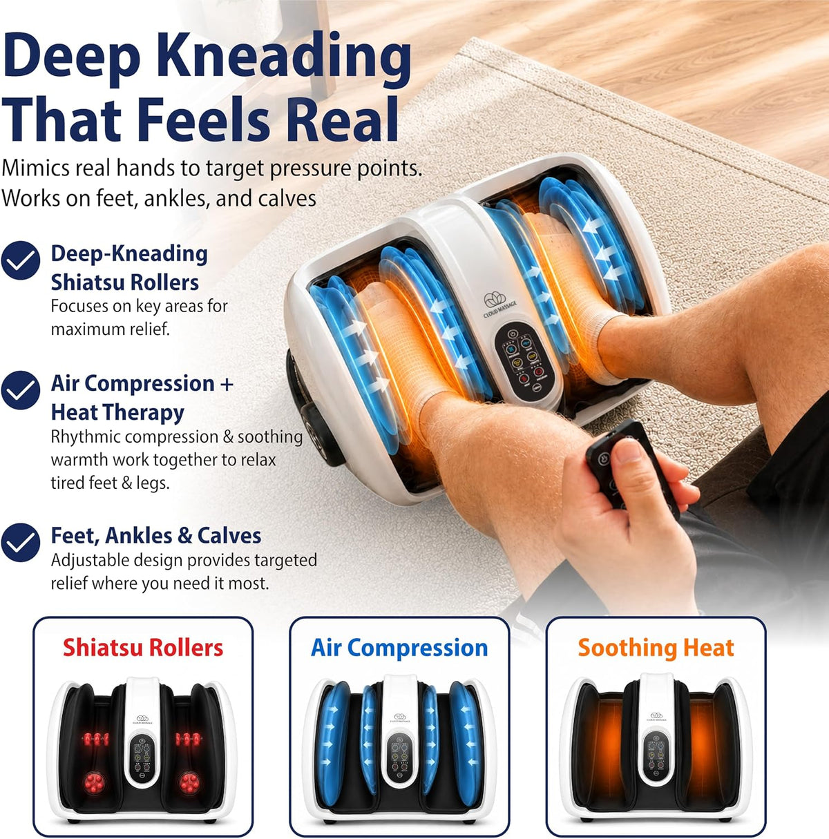 Cloud Massage Shiatsu Foot Massager with Heat, Standard Size, White