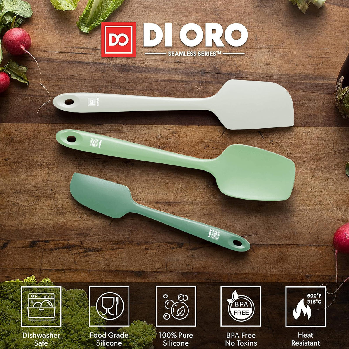 DI ORO Silicone Spatula Set - 600F Heat Resistant, 3-Pc Black