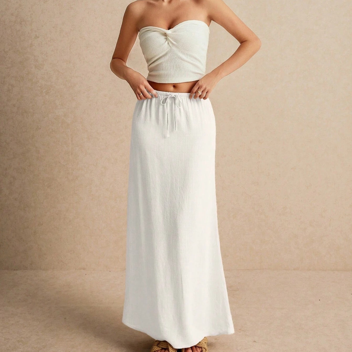 Women's Solid Color Minimalist Drawstring Skirt