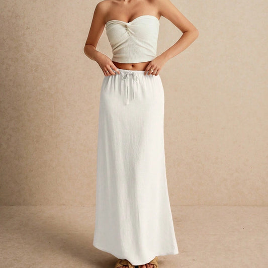 Women's Solid Color Minimalist Drawstring Skirt