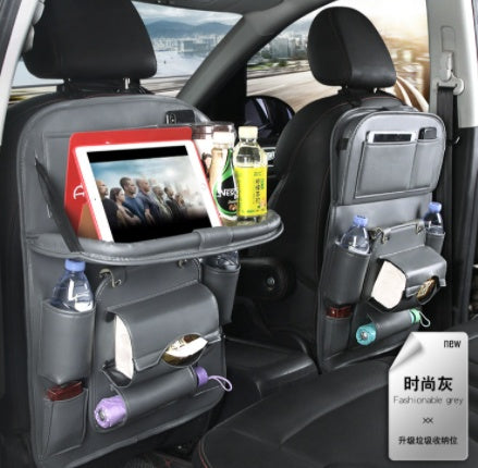 PU Leather Car Storage Bag Multifunction Seat Back Tray Hanging Bag Waterproof Car Organizer Automotive Interior Accessories - souqmart