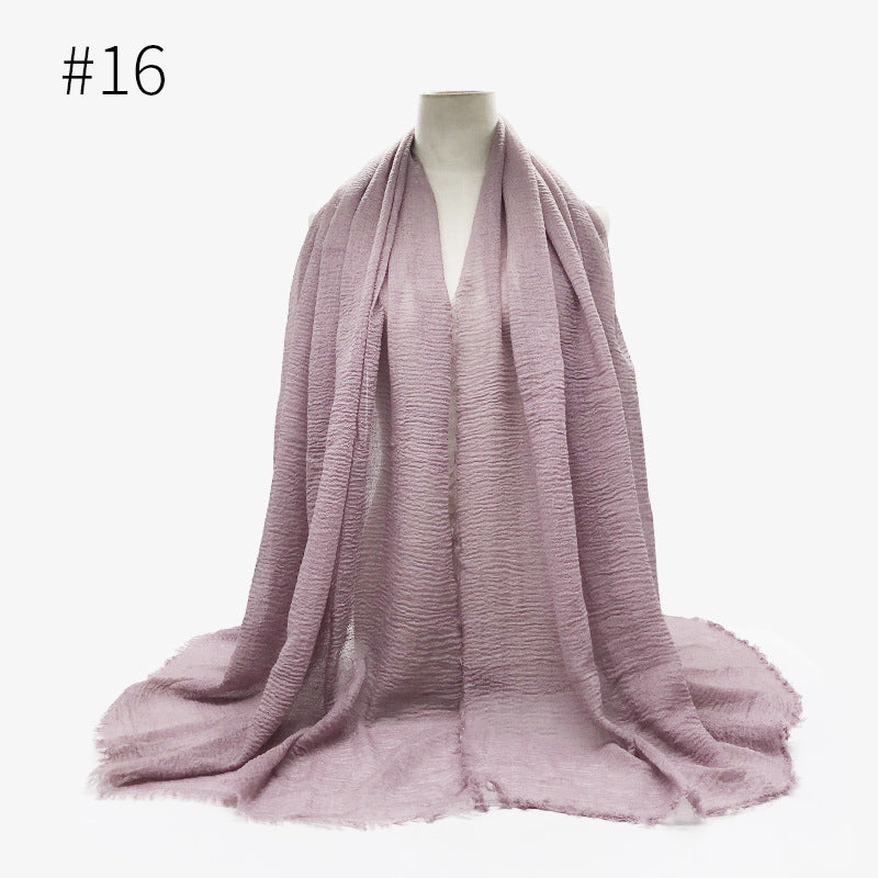 Bubble plain Scarf / cotton scarf fringes women soft solid hijab popular muffler shawls big Pashmina wrap hijab - souqmart