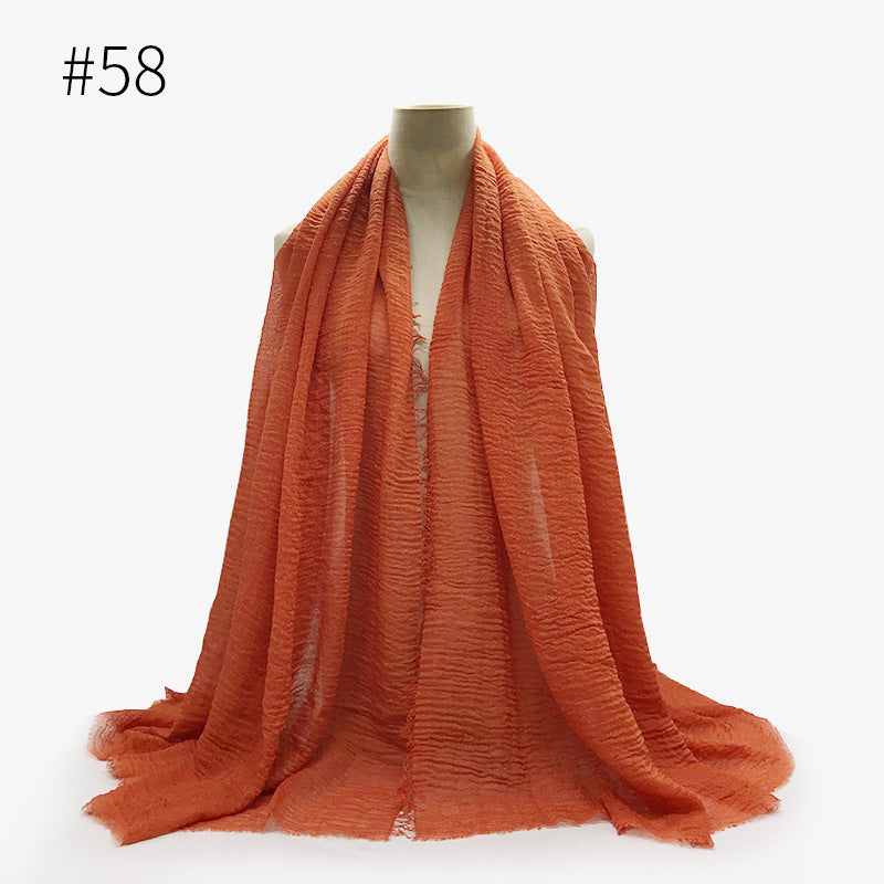Bubble plain Scarf / cotton scarf fringes women soft solid hijab popular muffler shawls big Pashmina wrap hijab - souqmart