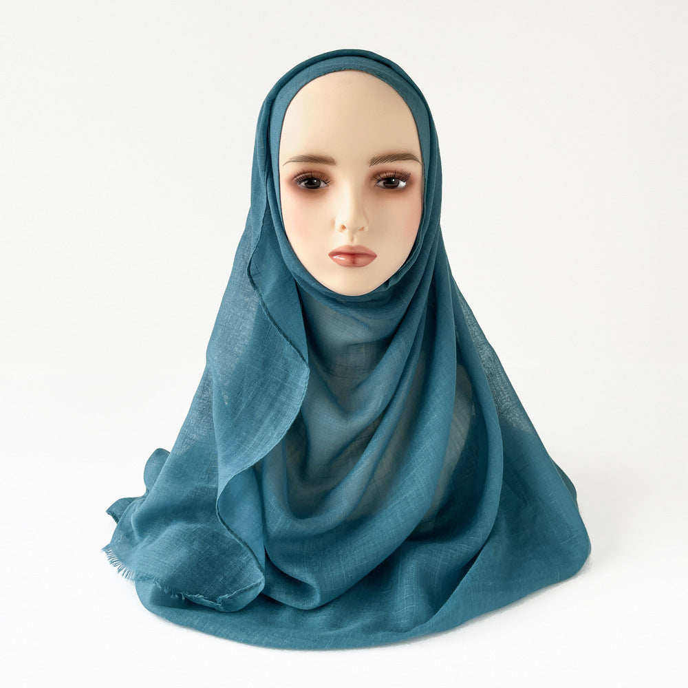 Muslim Kerchief Slub Cotton Scarf Tassel