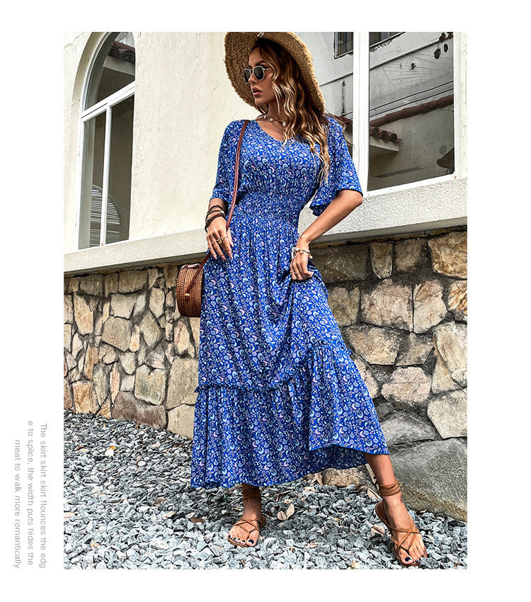 Women's V-neck Beach Lace Printing Dress