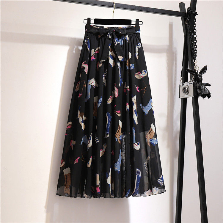 Loose Belly-covering Chiffon Print Skirt - souqmart