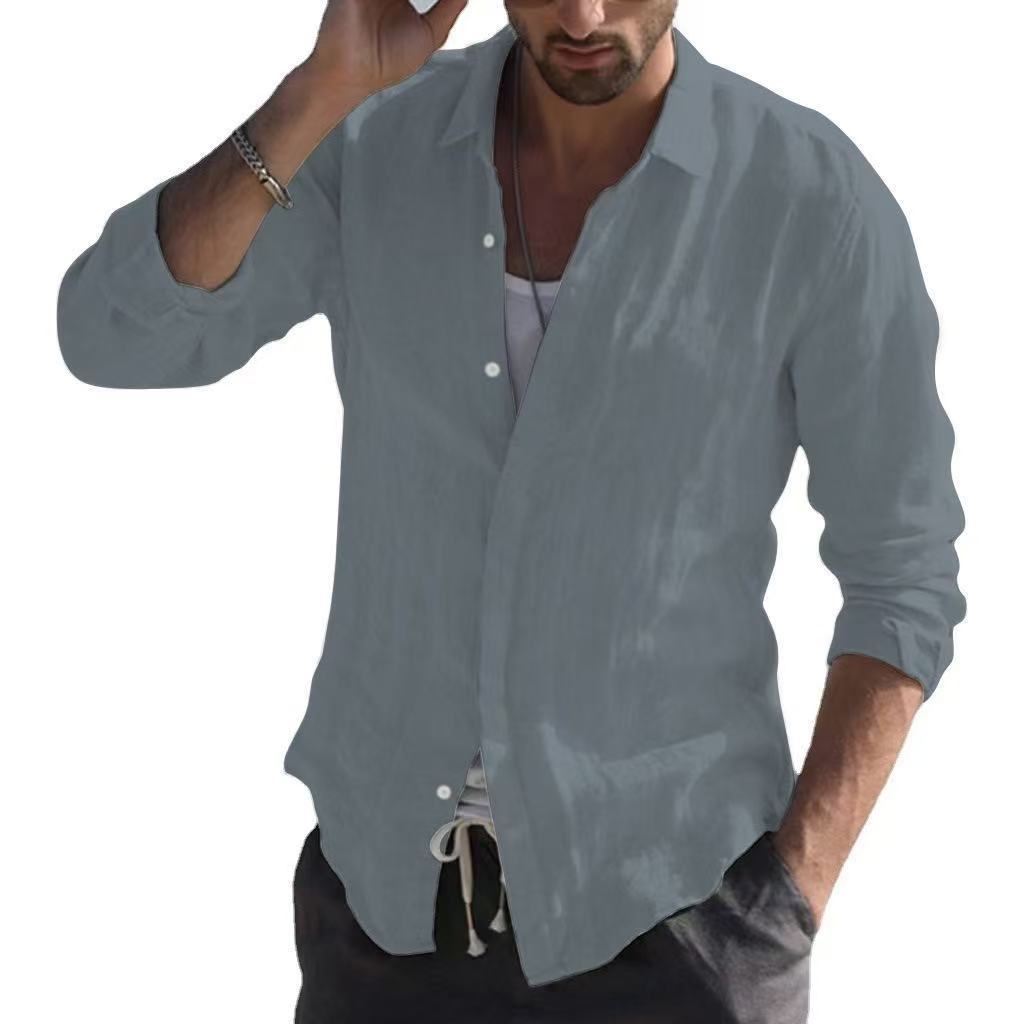 Long Sleeve Shirt Plain Lapel Casual Daily - souqmart