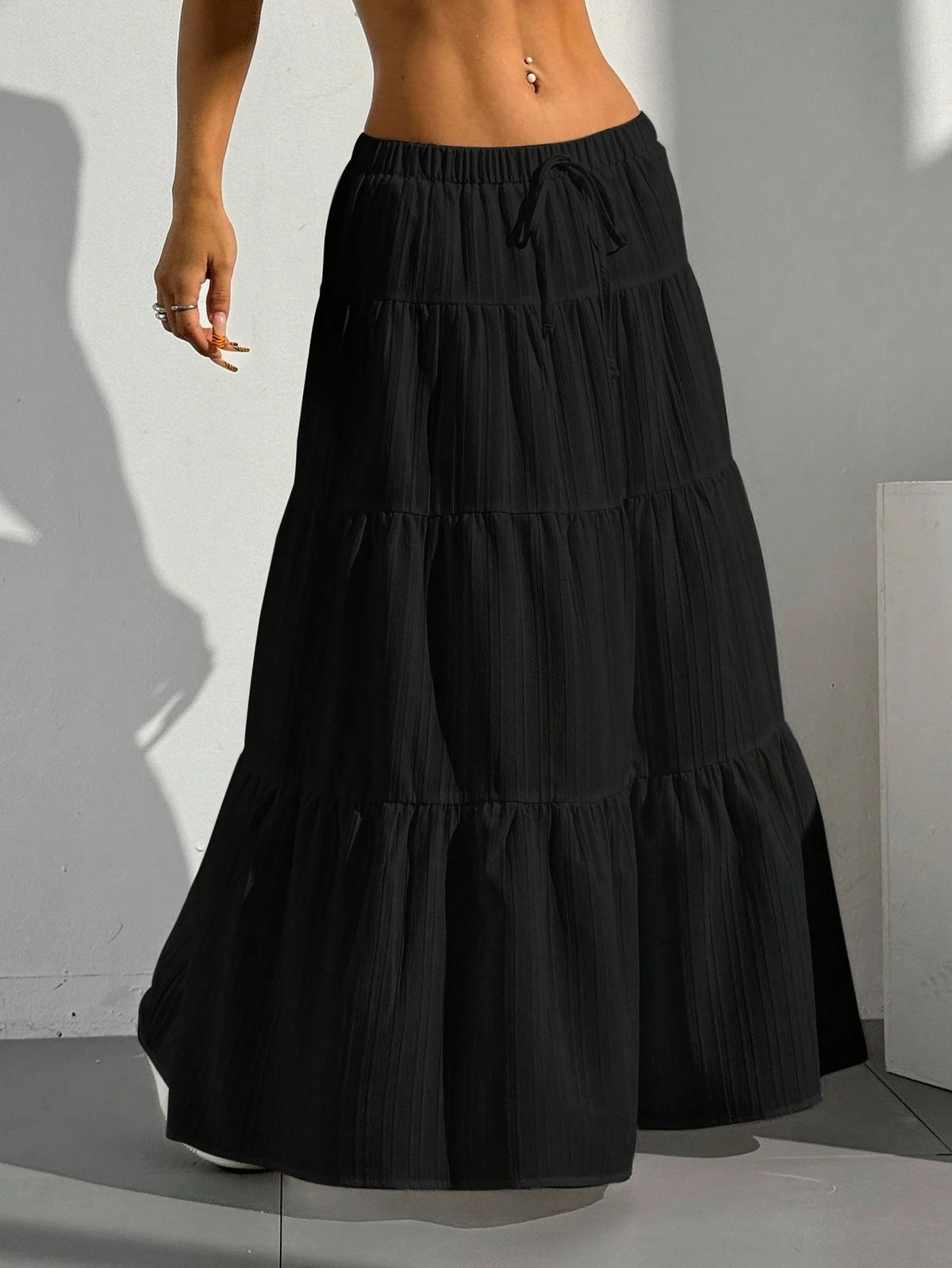 White Skirt Lace-up Large Swing Skirt Loose Long Dress - souqmart