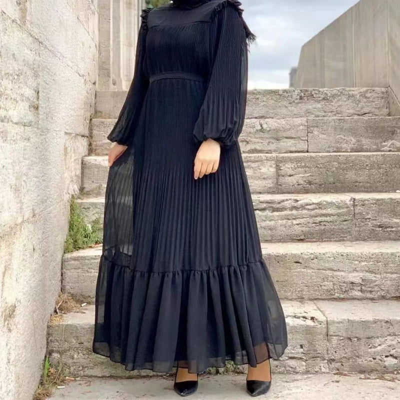 New Women's Net Color High Collar Pullover Fashion Loose Middle East Dresses - souqmart