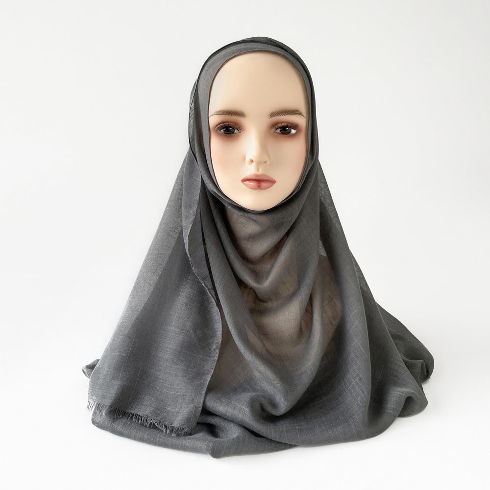 Muslim Kerchief Slub Cotton Scarf Tassel