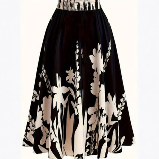 Elegant Chinese Style 3D Digital Printing Plant Flower Elegant Women's Skirt