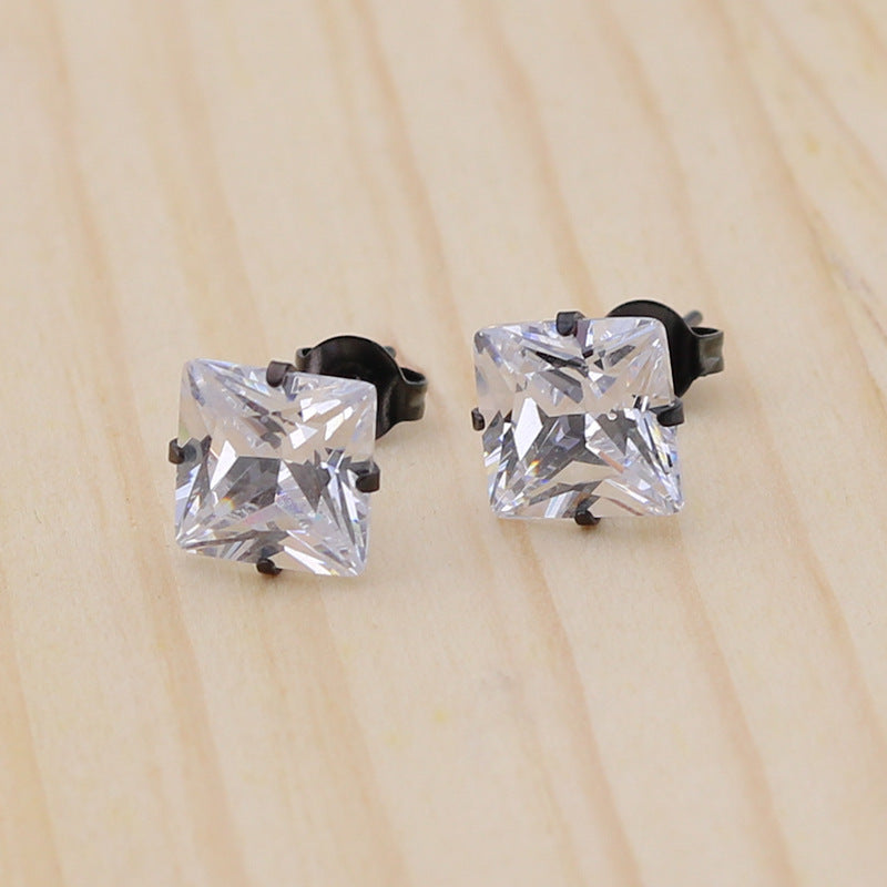 Fashion Stainless Steel Four Claw Square Ear Studs - souqmart